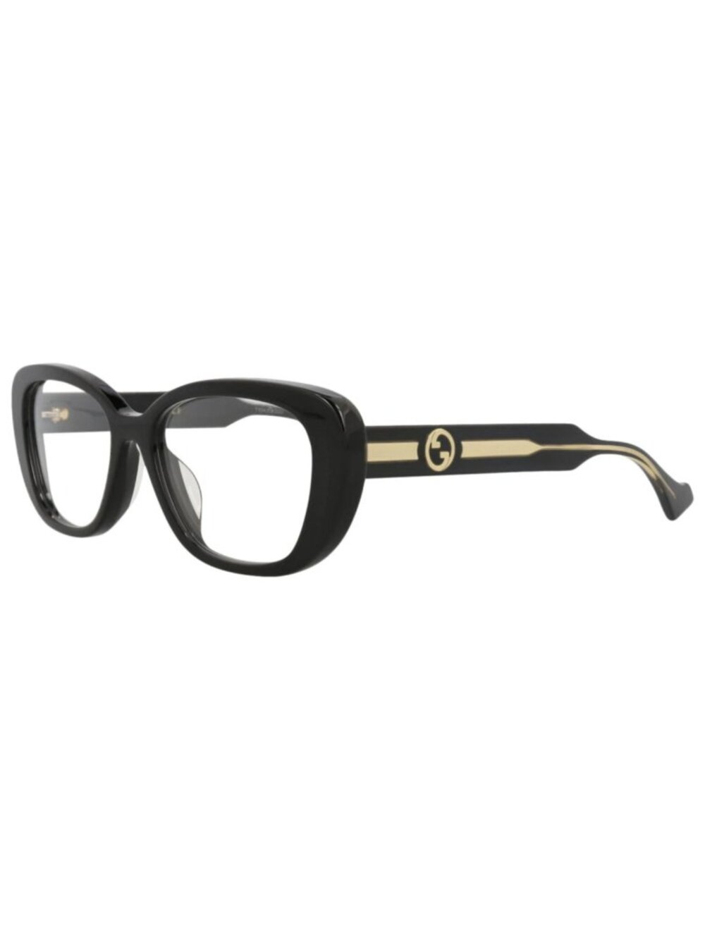 New Gucci Women's Eyeglasses Cat Eye Recycled Acetate Frame Black Crystal